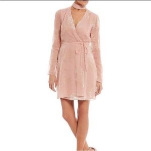 WAYF womans pink velvet wrap mini dress size M